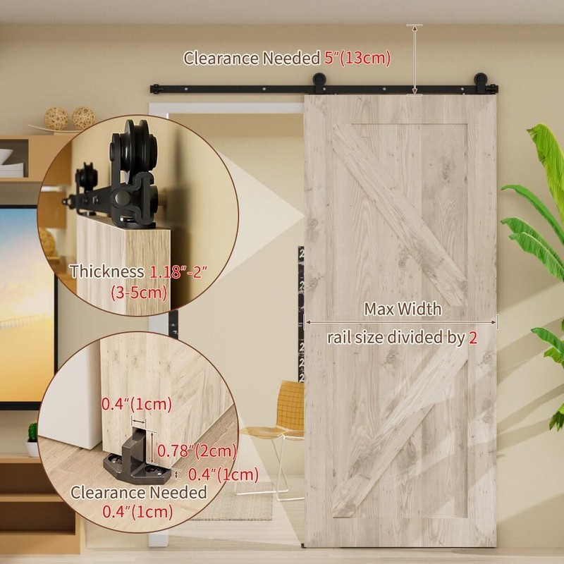 4FT-12FT Sliding Barn Door Hardware Kit Modern Roller for Single/Double Doors gallery