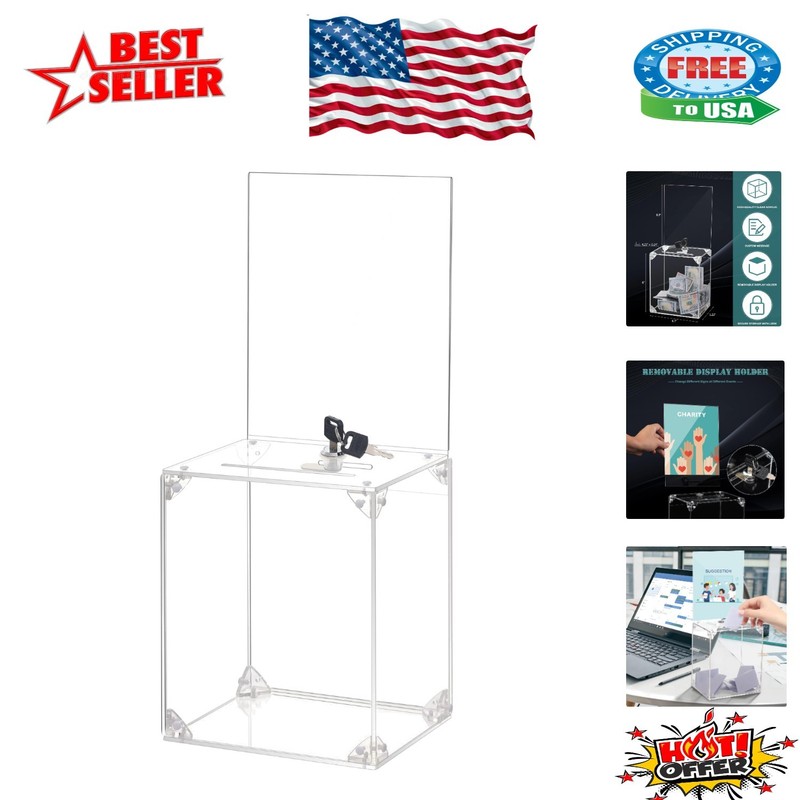 Versatile 6.7″ Tall Acrylic Donation Box with Lock – Weather Resistant & Stylish