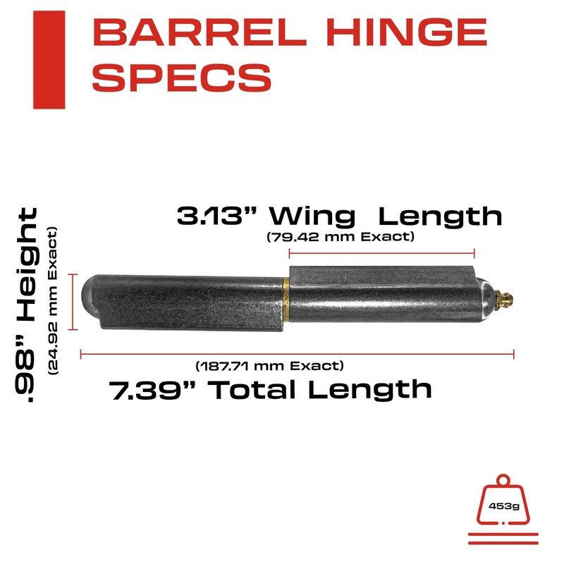 7” Weldable Bullet Hinges – Weld On Barrel Hinges – 7.39 Inch x .98 Inch gallery