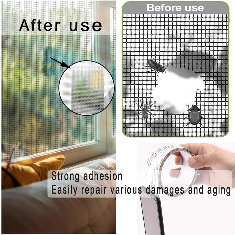 2× Window Screen Repair Patch Adhesive Fiberglass Mesh Hole Repair Tape 5*200cm gallery