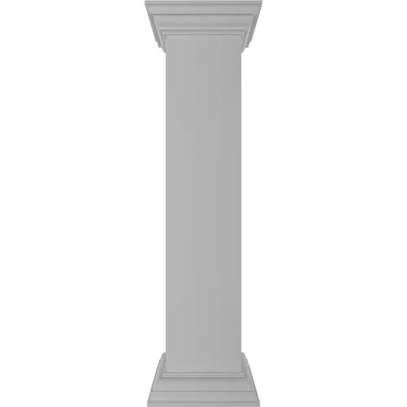 Plain 40 In. X 8 In. White Box Newel Post with Flat Capital and Base Trim (Insta