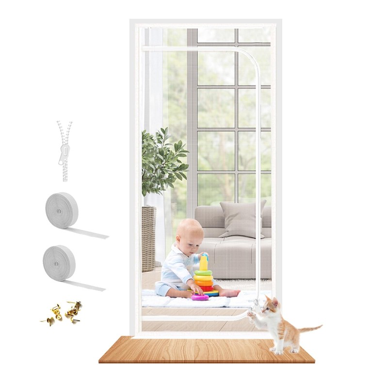 Reinforced Cat Screen Door Fits 34x82 Inch Heavy Duty Pets Proof White Mesh