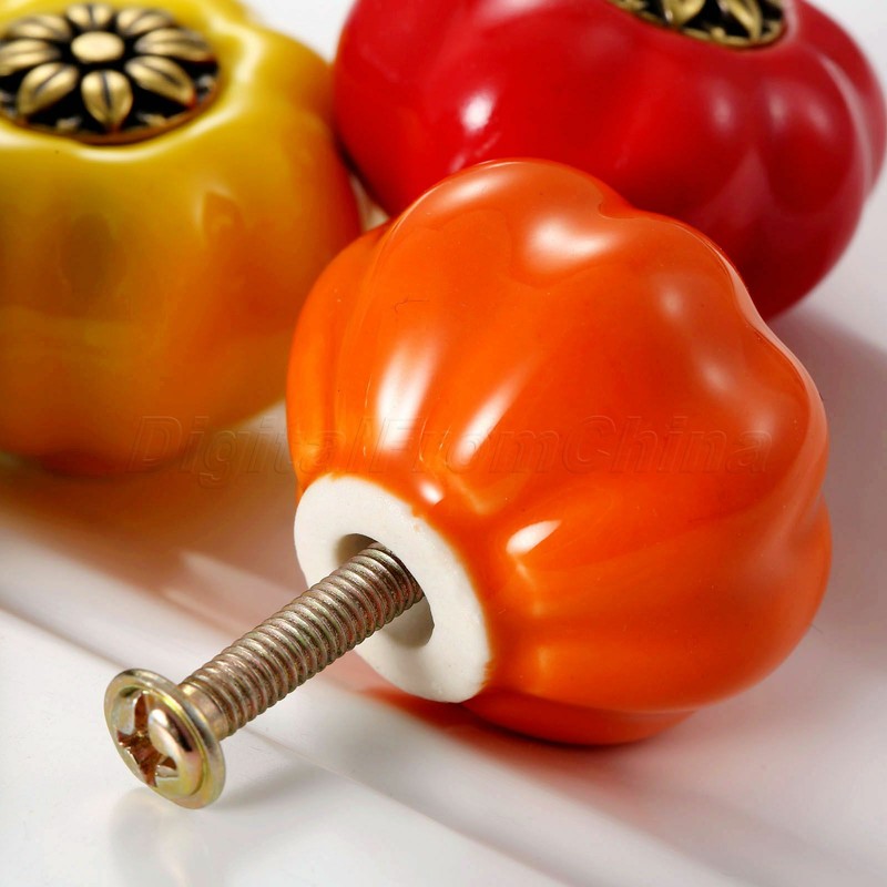 7 Colors Pumpkin Knobs Ceramic Kitchen Cupboard Drawer Cabinets Door Pull Handle gallery