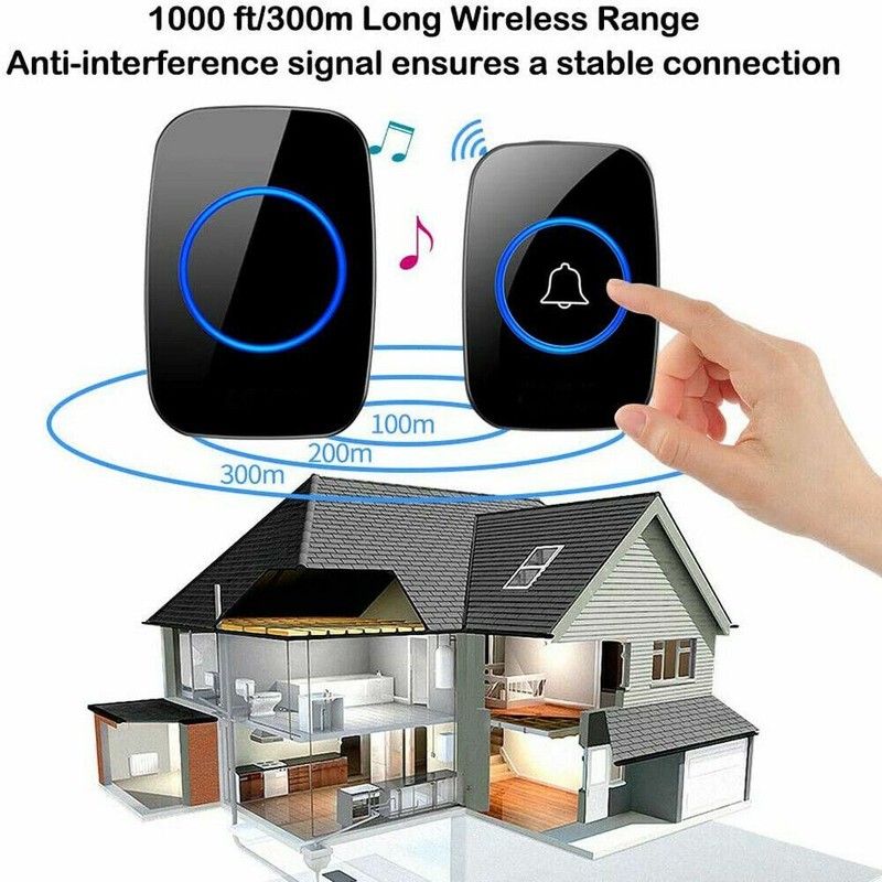 Waterproof Wireless Doorbell Adjustable Volume 1000FT Plugin Receiver 38 Chime gallery