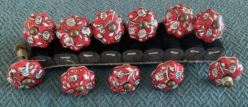 Black/Red/White Ceramic Drawer Pull Knobs, Set Of 11 Flower