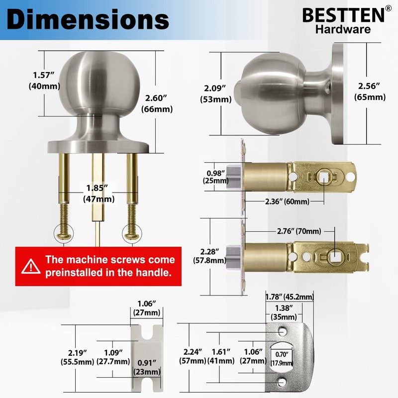 Keyed Entry Door Knob with Lock, Interior and Exterior Door Lock, Standard Ball, gallery