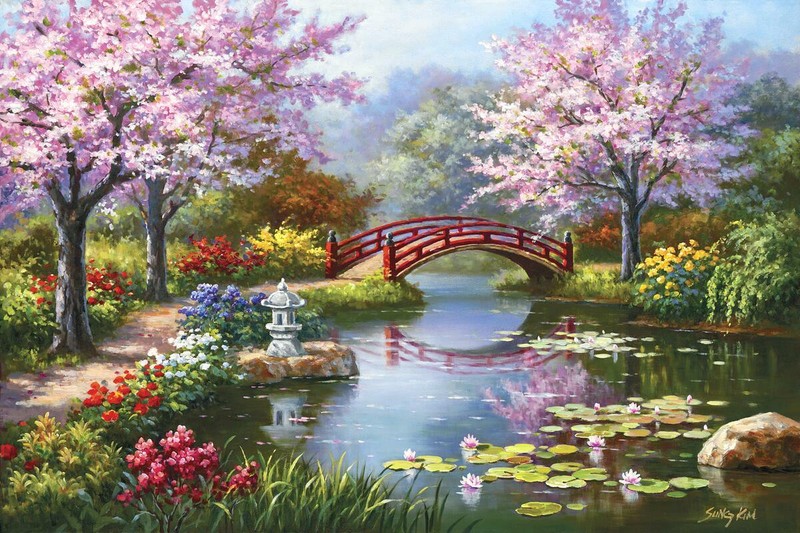 Ceramic Tile Mural Kitchen Backsplash – SK-Japanese Garden – Landscape – Floral