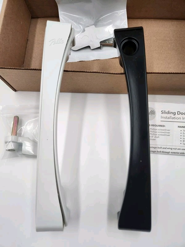 PELLA BLACK EXTERIOR/WHITE INTERIOR HANDLE SET FOR SLIDING DOOR XO, NEW IN BOX