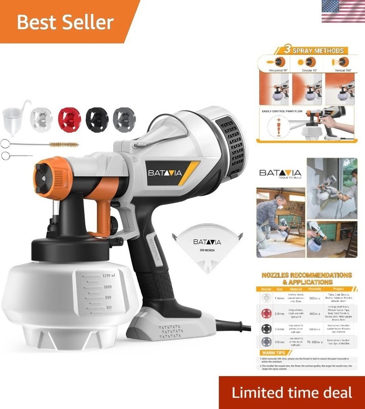 Versatile 1200ml Paint Sprayer - 4 Nozzle Sizes for Precise & Smooth Finishes