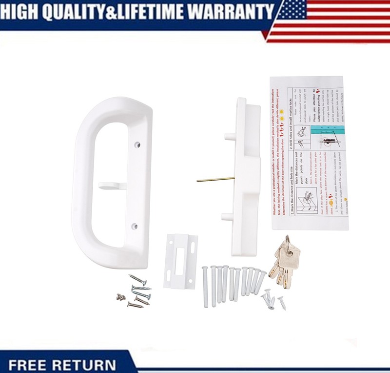 Patio Sliding Door Handle Lock Set W/ Mortise Key Cylinder Keeper Replacement US