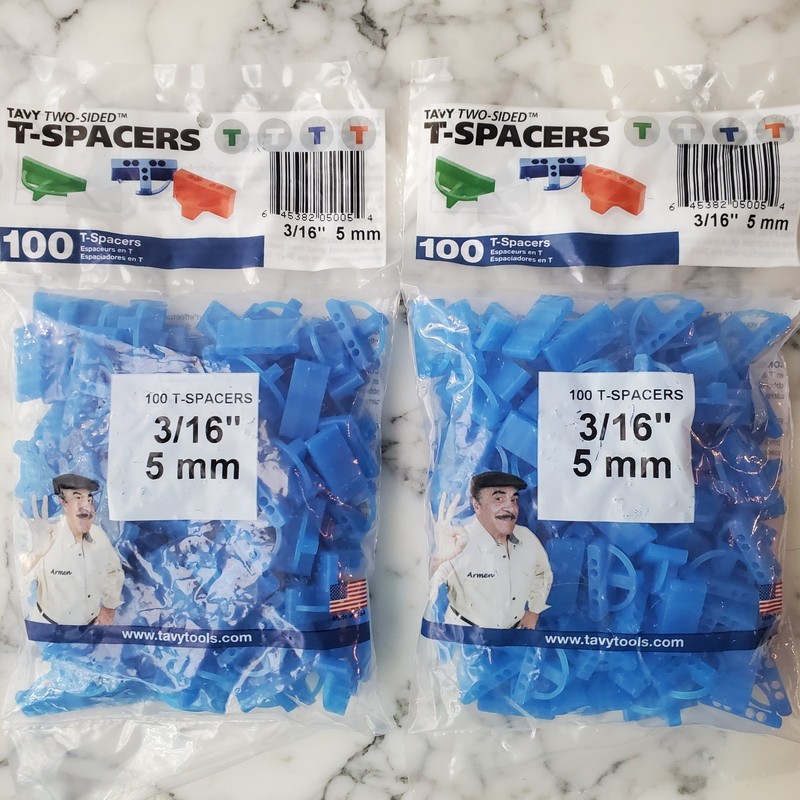 2 PACK – Tavy 3/16″ 5mm Two-Sided T-Spacers 200 Total Units 1 Bag = ~90 Tiles