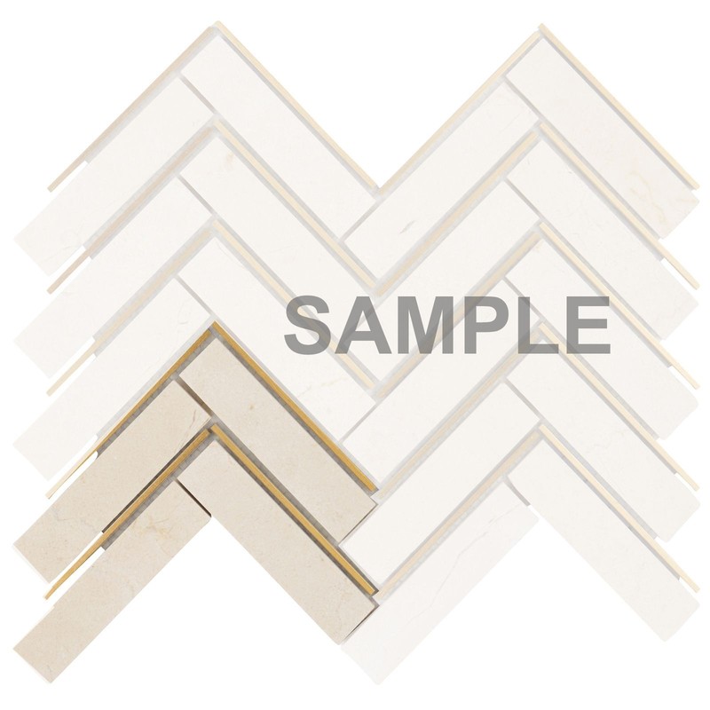 Travertine Marble Stone Gold Metal Inlay Herringbone Kitchen Tile Backsplash