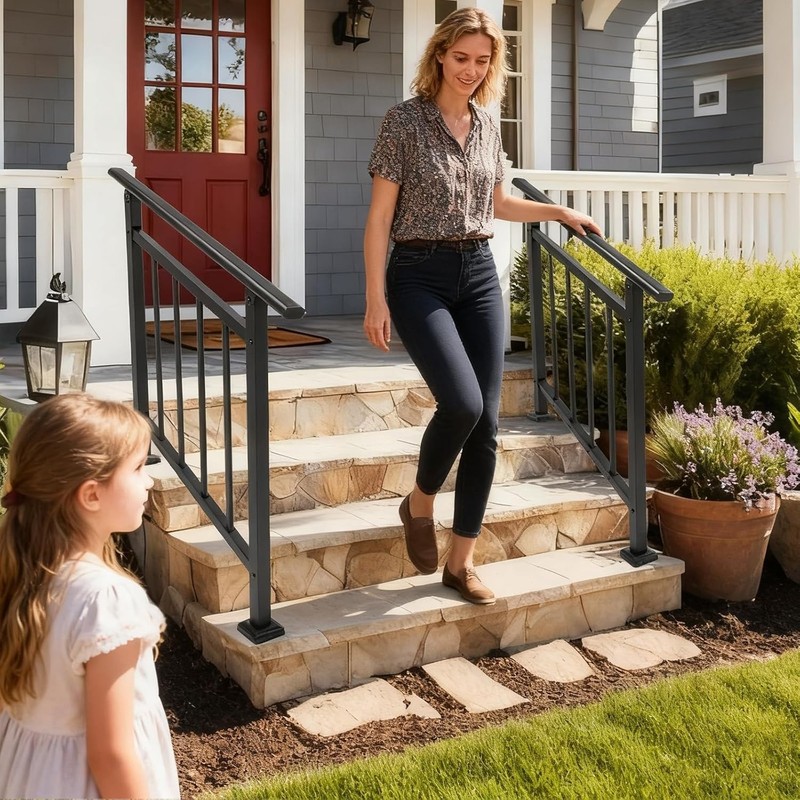 Hand Rails for Outdoor Steps 3 Steps Stair Handrail & Indoor Stair Railing Kit， gallery