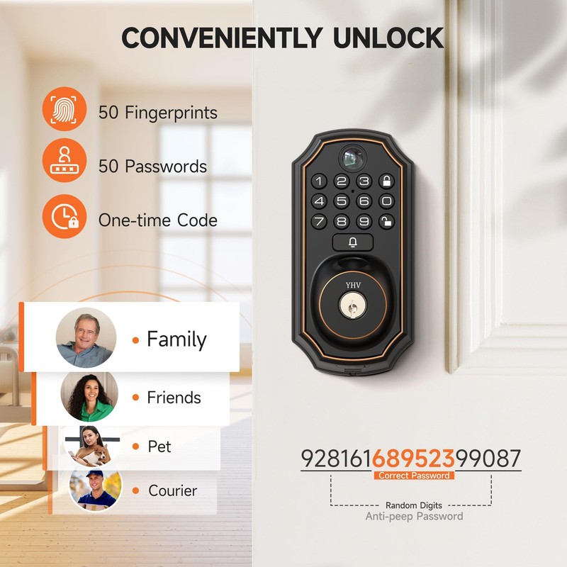 Keyless Entry Door Lock with Camera, Electronic Smart Lock, Fingerprint Keypad D gallery