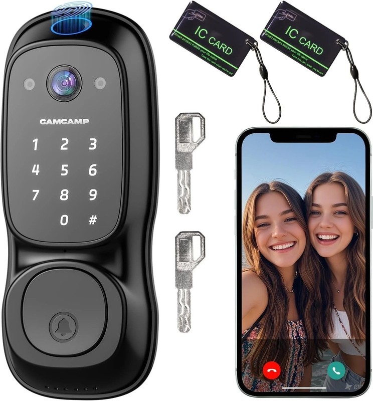 WiFi Video Smart Lock with Camera & Handle 6-in-1 Keyless Entry 2-Way Audio IP66