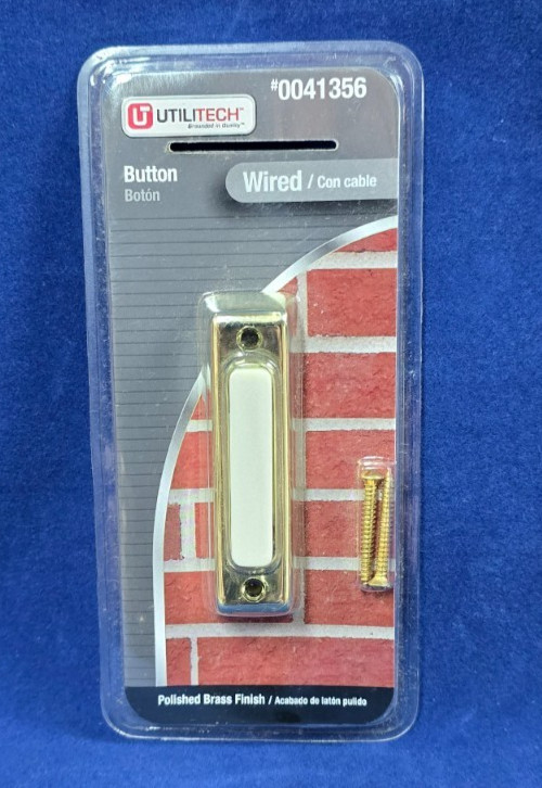 Utilitech Wired DoorBell Button Polished Brass Finish #0041356 ~ NEW NIP