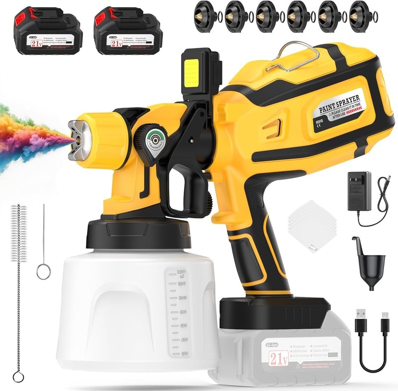 Paint Sprayer, 32000 RPM Cordless Electric Spray Paint Gun with 1400ml Container