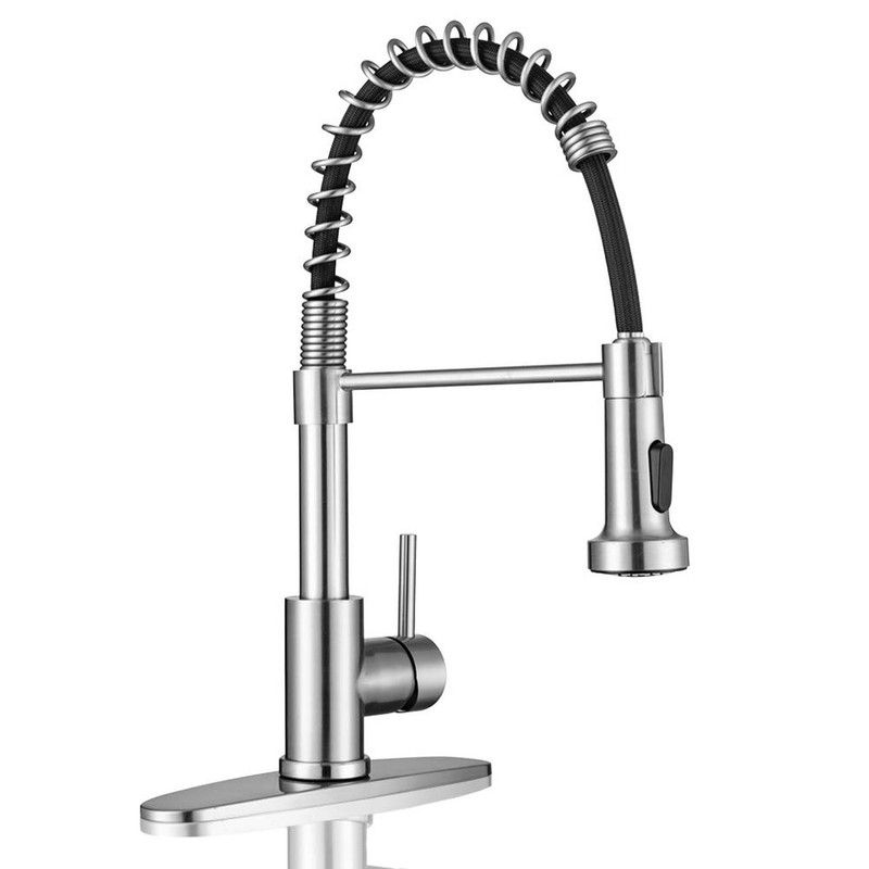 WEWE Kitchen Faucets, Commercial Brushed Nickel Stainless Steel Pull Down Spr…