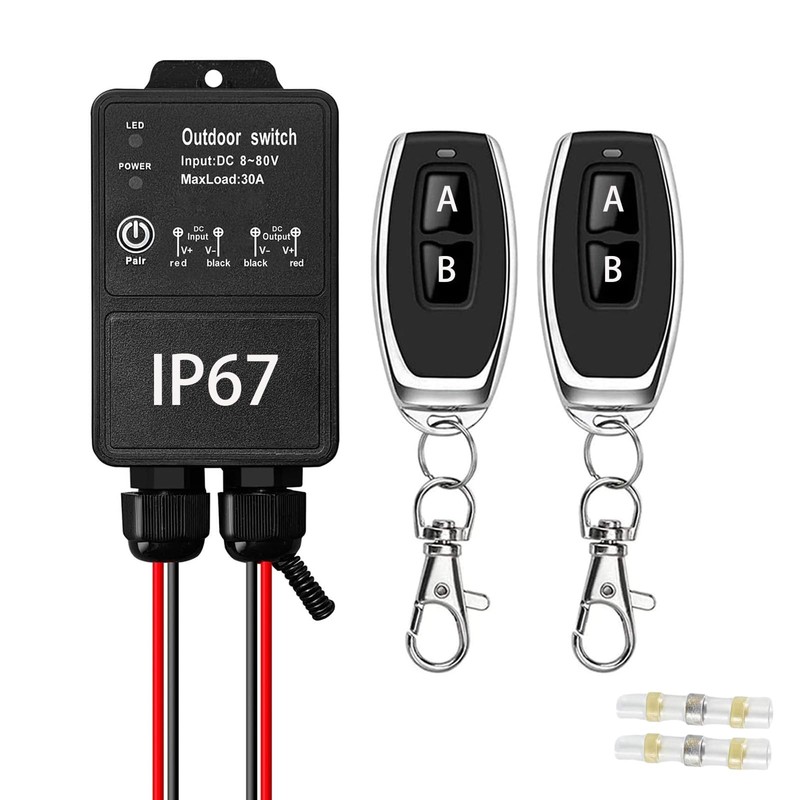 12V Remote Control Switch. IP67 Waterproof DC8-80V 30A Relay Wireless black