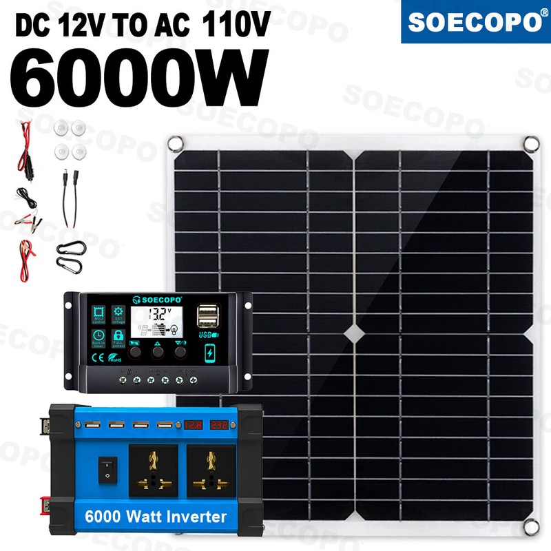 6000W 110V 100A Solar Panel Kit Complete Solar Power Generator Home Grid System gallery