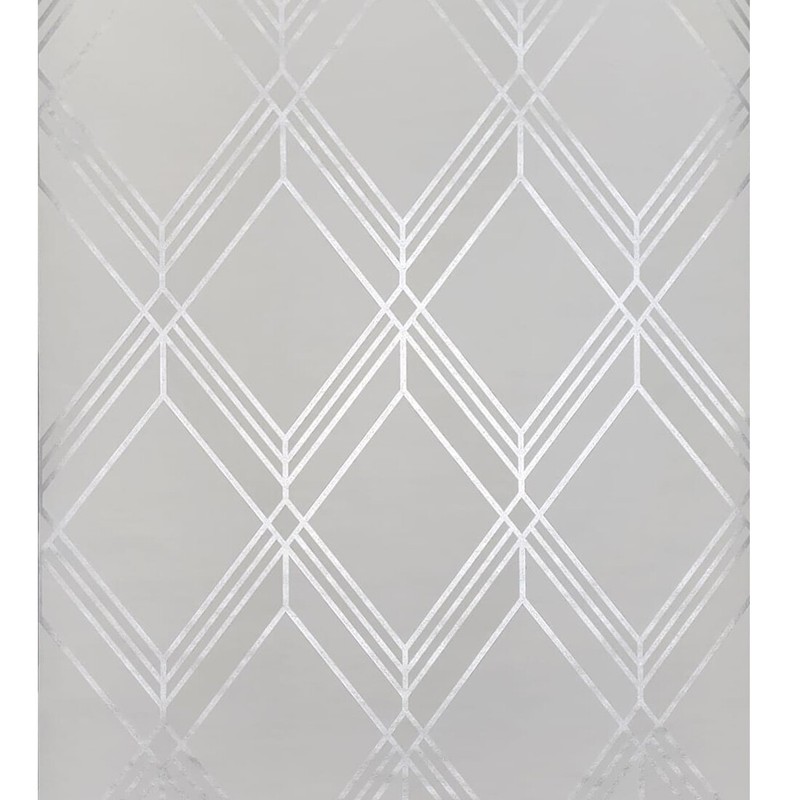 Brooklyn Diamond light gray off white silver metallic trellis line geo Wallpaper