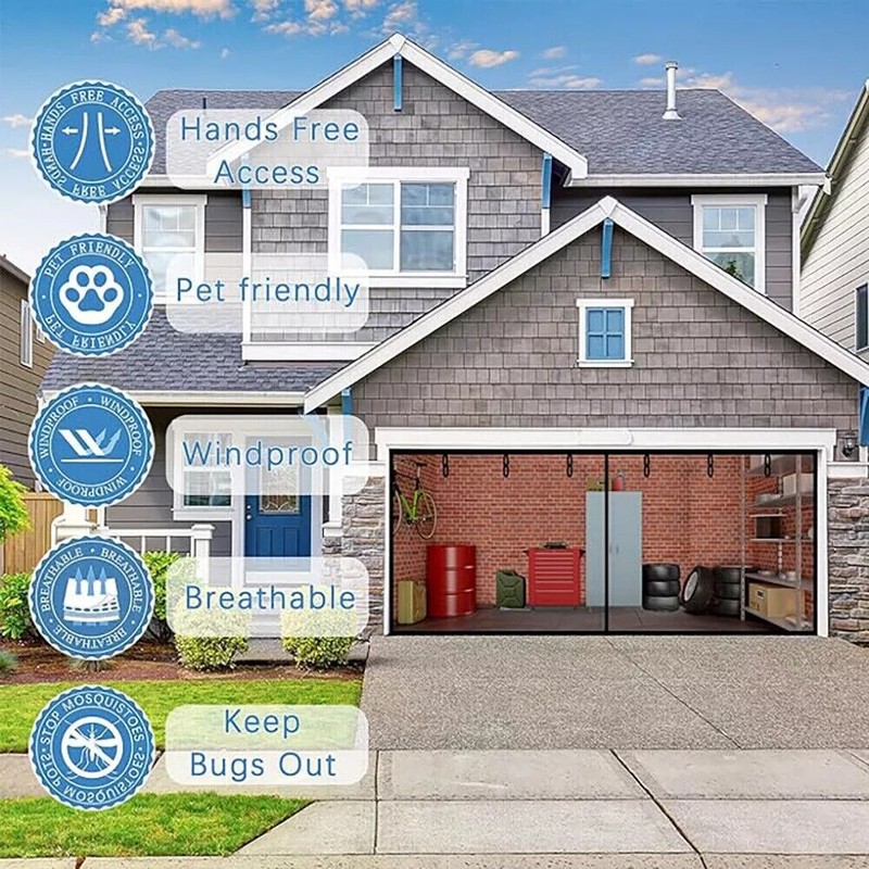 Magnetic Garage Door Screen for 2 Car 16X7Ft, Reinforced Fiberglass Magnetic Scr gallery