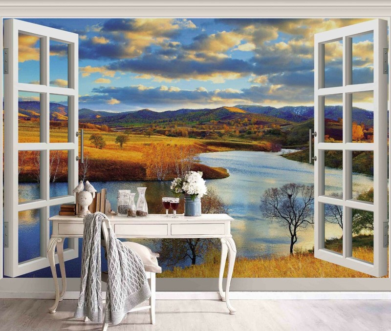3D Window Autumn Scenery Wallpaper Wall Mural Removable Self-adhesive 630 gallery
