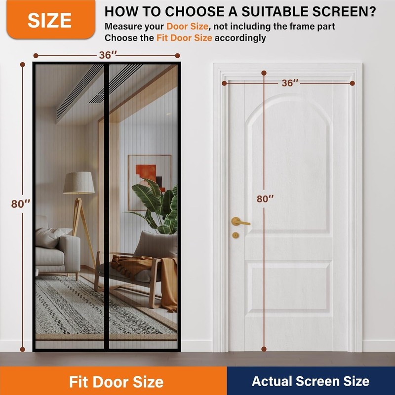 Magnetic Screen Door Polyester Fits 48x80 Inches Pet Kid Friendly Easy Install gallery