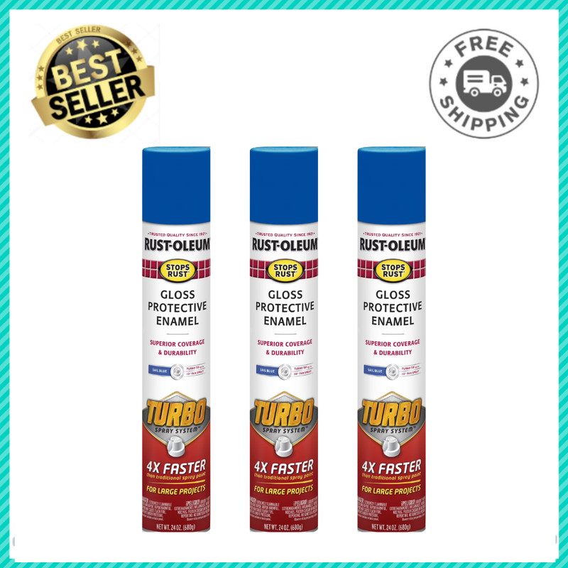 Rust-Oleum Stops Rust Turbo Spray Paint, Sail Blue, Gloss Enamel, 24 oz, 3 Pack