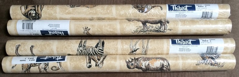 4 Double Rolls Thibaut Wallpaper Pattern T6450 Rhino Monkey Safari Animals OOP