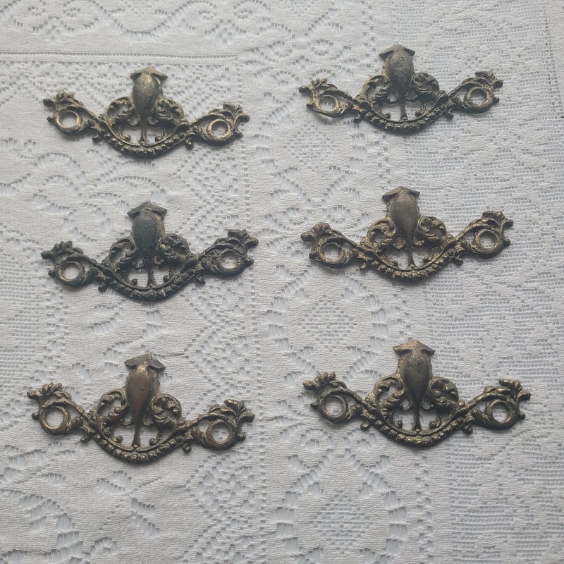 Brass Antique French Rococo Ornate Patina Escutcheon 4″ Set 6