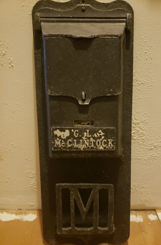 1970s METAL Mail Box With Paper Slot – Monogramed M for paper slot