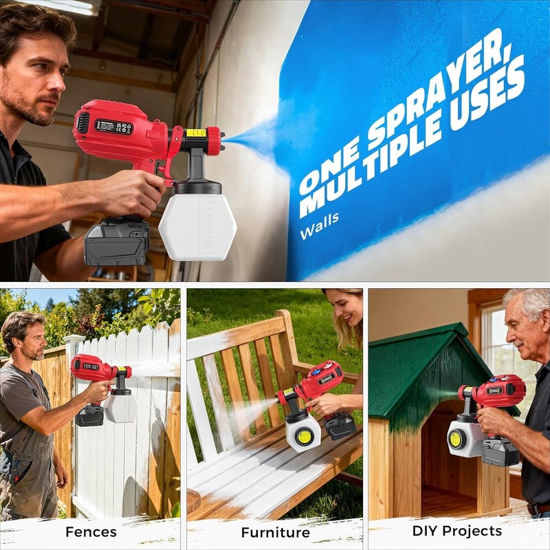 Cordless Paint Sprayer Compatible with Milwaukee 18V Battery, 1200ML Electric Sp gallery