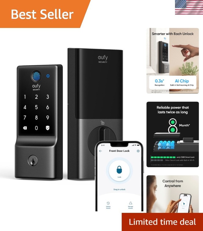 Smart Lock C220: Keyless Fingerprint Entry with Built-in Wi-Fi & 8- Battery