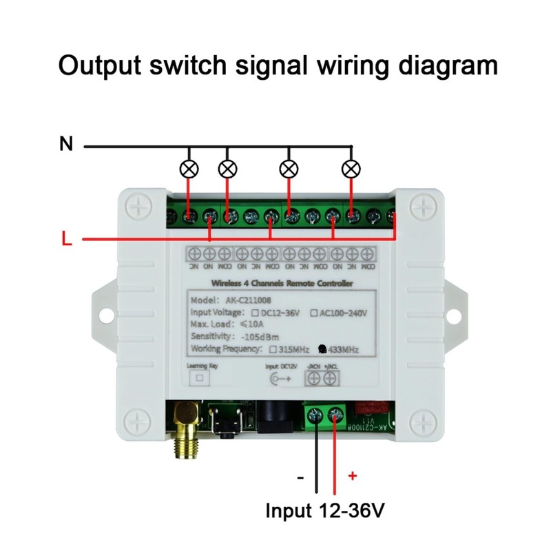 Remote Control Switch 4CH 433Mhz 10A Wireless DC 12V 24V 36V 2 Transmitter gallery