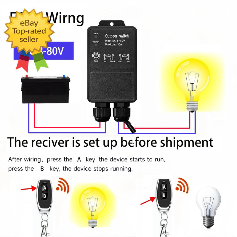 12V Remote Control Switch IP67 Waterproof DC8 80V 30A Relay Wireless gallery