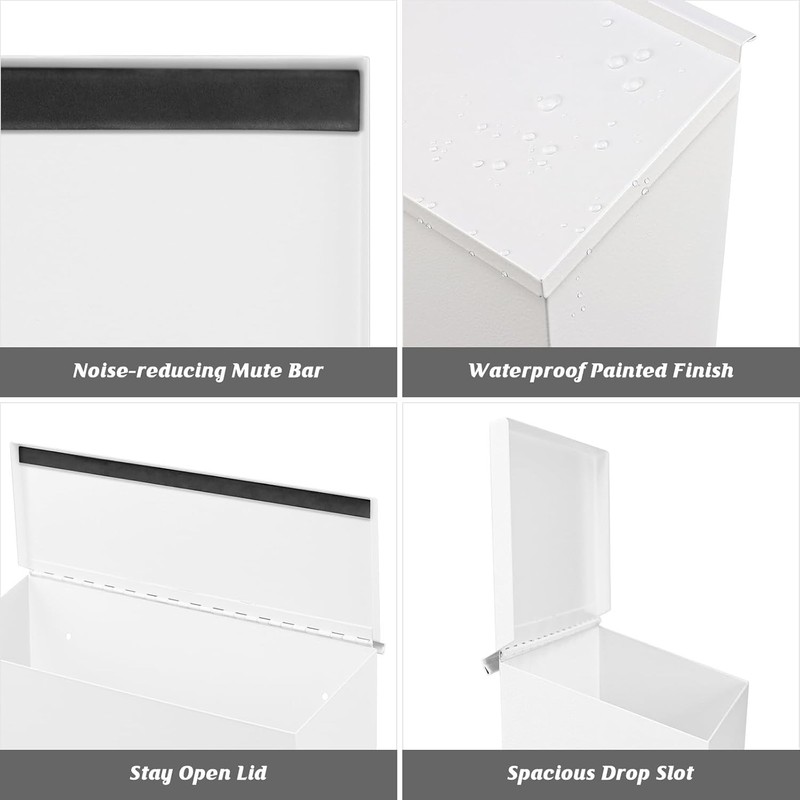 Stylish White Wall Mailbox: Large Capacity, Durable, Easy Access & Mute Feature gallery