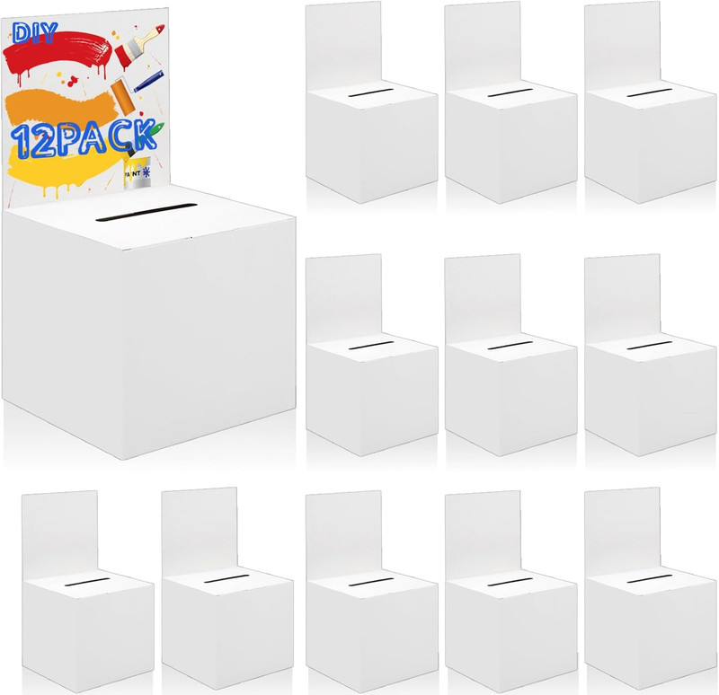 12 Pack Raffle Ticket Box White Cardboard Suggestion Box with Slot Donation Ball