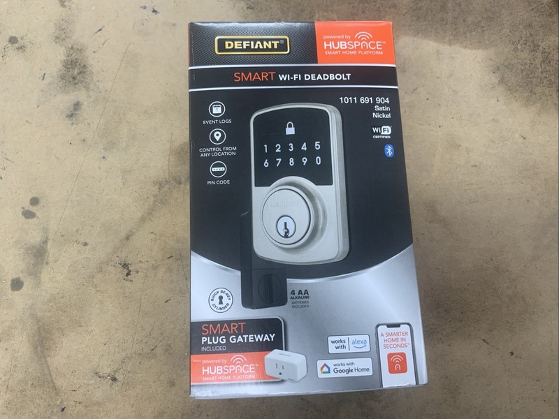 Defiant Square Compact Satin Nickel Electronic Single Cylinder WiFi Deadbolt