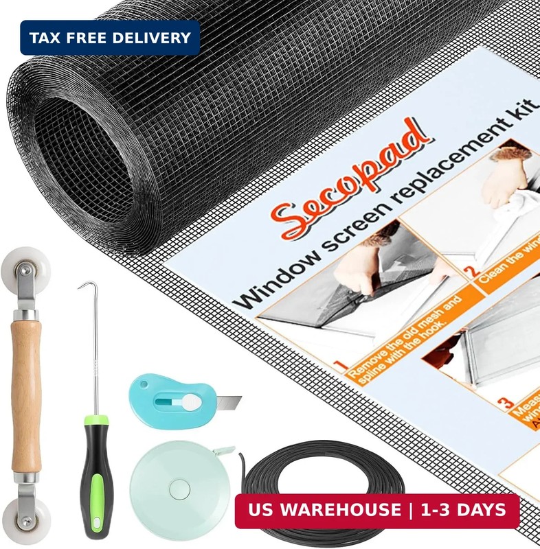 Secopad Window Screen Repair Kit, 39″ x 78″ Screen Door Mesh Replacement Kit, Du