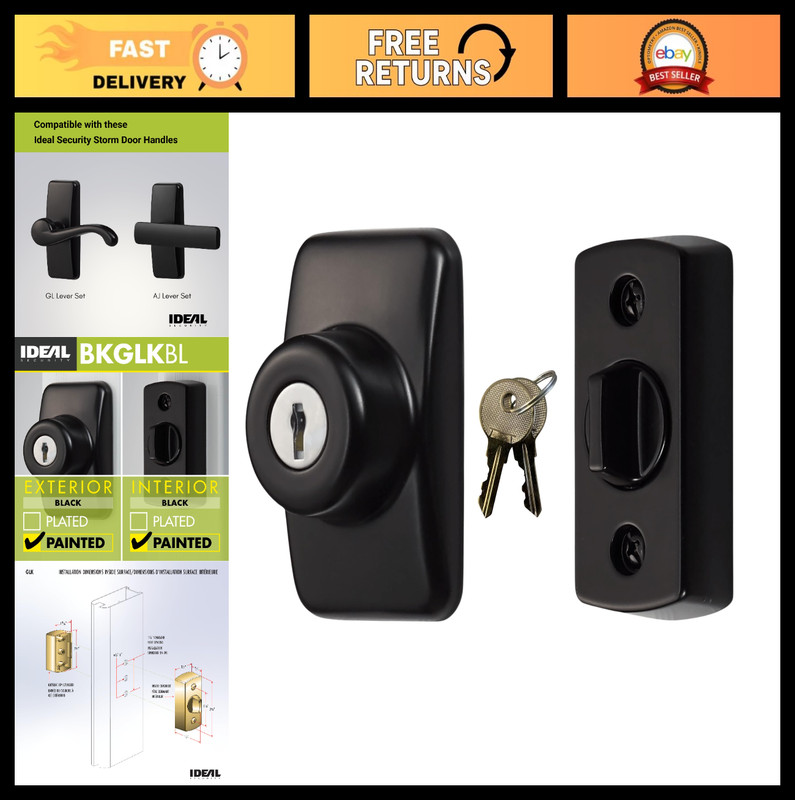 Keyed Deadbolt Lock for Storm & Screen Doors – Black 2-Piece Security Set