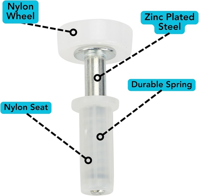 Spring-Loaded Bi-Fold Door Top Roller Guide Wheel, 4-Pack Universal, White gallery