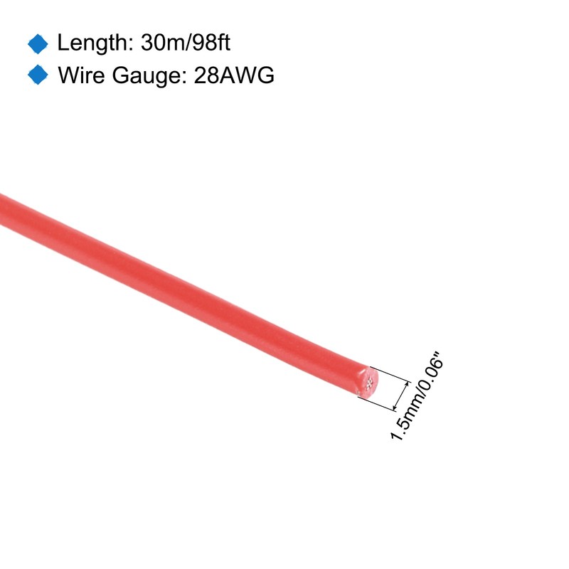 28AWG Stranded Wire PVC Hookup 30M/98ft Red, Electrical Wire UL1007 Spool gallery