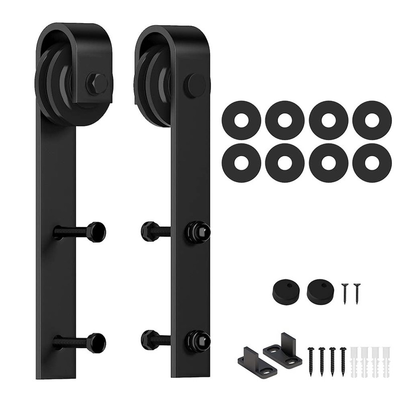 Sliding Barn Door Hardware Roller Set Black (J Shape Hanger)