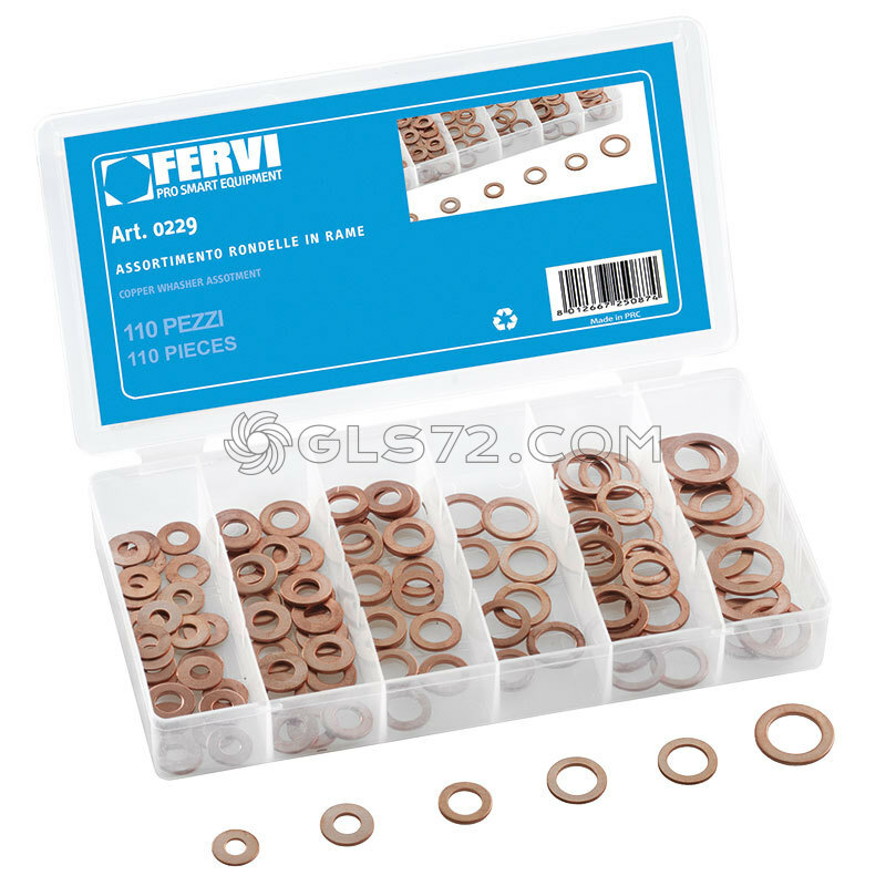 110PCS ASSORTED SOLID COPPER WASHERS SUMP PLUG CAR SET PLASTIC BOX FERVI 0229