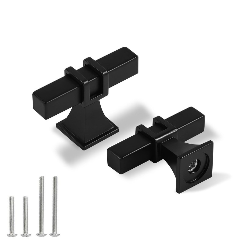Matte Black Cabinet Handles, 2 Pack Square T Bar Cabinet Knobs, Stainless Steel