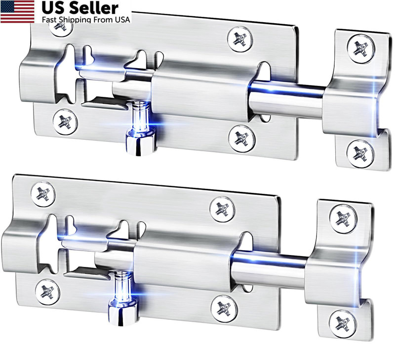 FATLODA 2 Pack Barrel Bolt Latch, 3 Inches Slide Latch Lock, 3 Inches, Silver