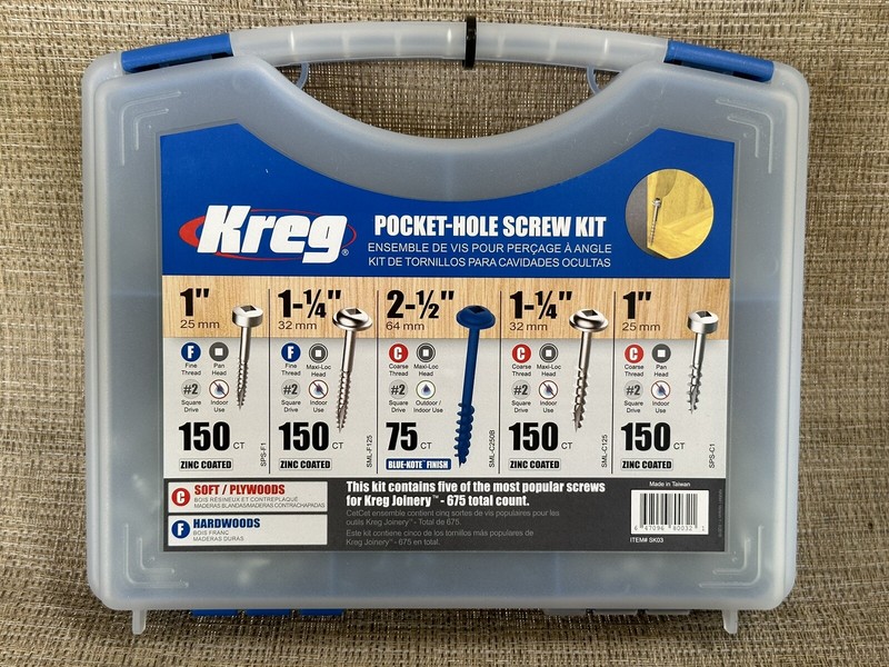 KREG Self Tapping Pocket Screw Kit SKO3 675 screws 5 Types of Screws NEW