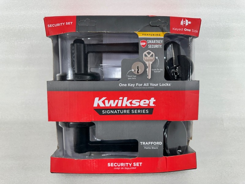 Kwikset Security Set Trafford Lock Handle and Deadbolt Matte Black 99910-076 NEW