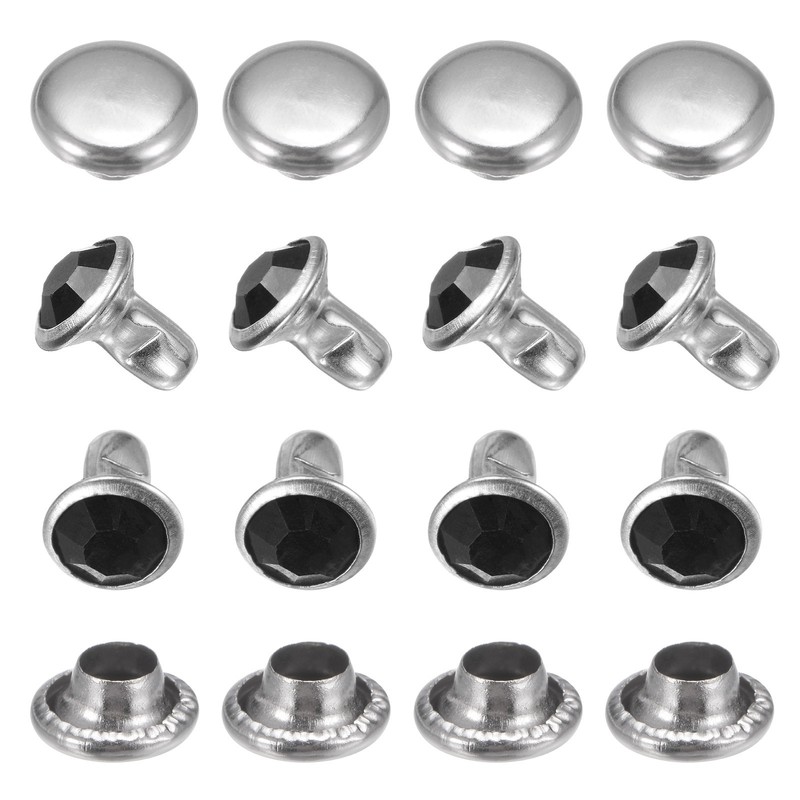 Clear Rhinestone Rivets [50pcs] – Crystal Rivets – [Black – 0.24 IN]